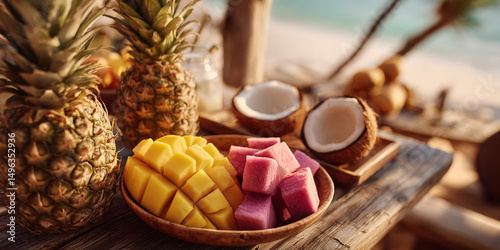 Frutas exóticas al sol generativa IA