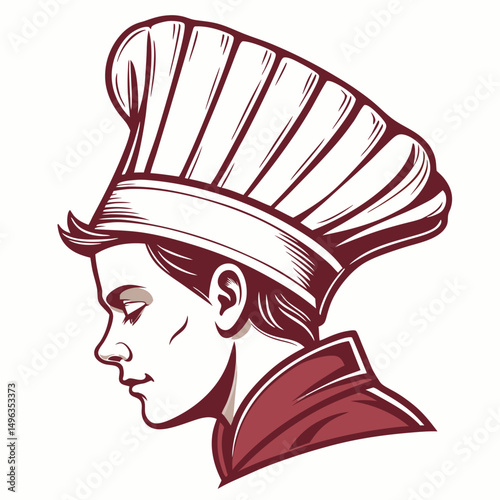 Young chef profile vintage illustration culinary art