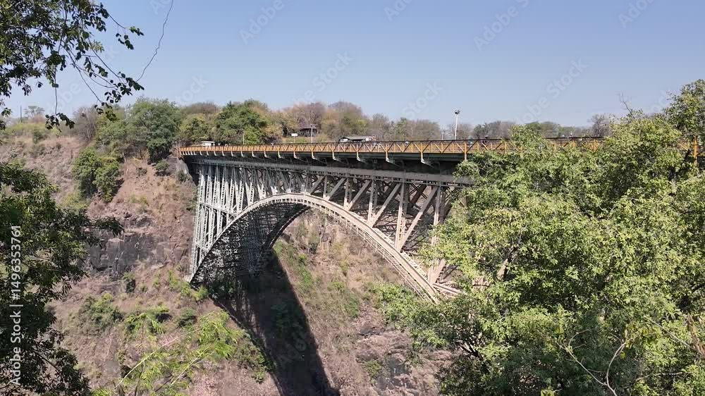 Bridge Border In Victoria Falls Northern Rhodesia Zambia. Elevated Road Bridge Symbol Of The City Viewed From Above. Leisure Forest Powerful Waterfalls Beautiful. Leisure Travel Landscape.