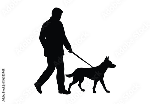 Silhouette Man walking with dog vector illustration.