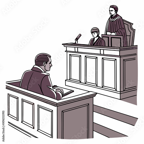 Courtroom sketch witness testifying judge jury