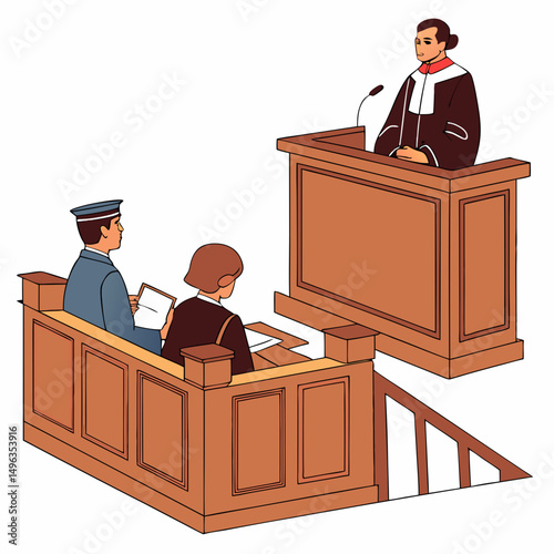 Courtroom illustration judge defendant witness testimony