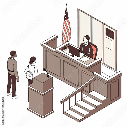 Courtroom isometric illustration justice system legal
