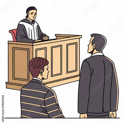 Courtroom scene judge defendants legal justice
