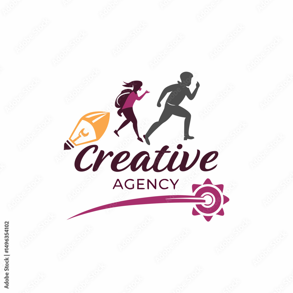 Creative agency logo design, running people, transparent background Creative agency logo design, running people, transparent background