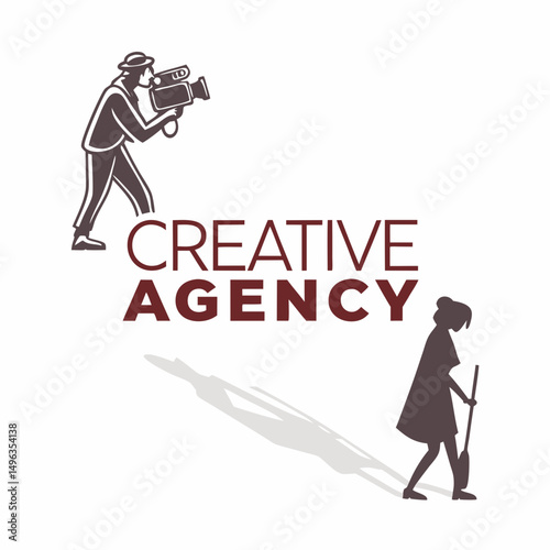 Creative agency logo design cameraman cleaning lady