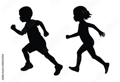 Children running silhouette icon vector illustration.