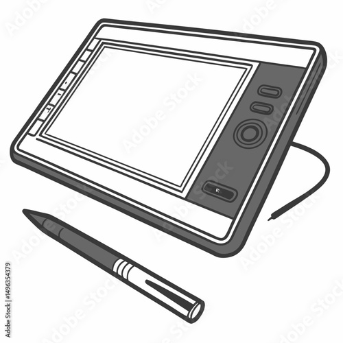 Professional graphic tablet with stylus, isolated on white