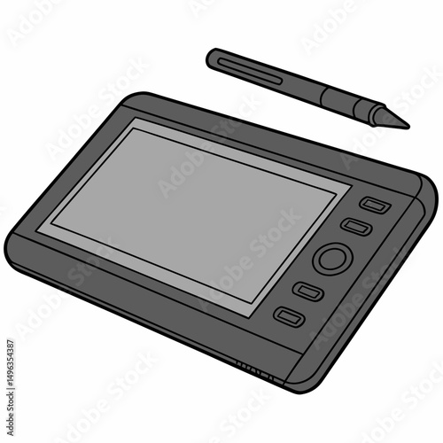 Professional graphics tablet with stylus pen isolated on white