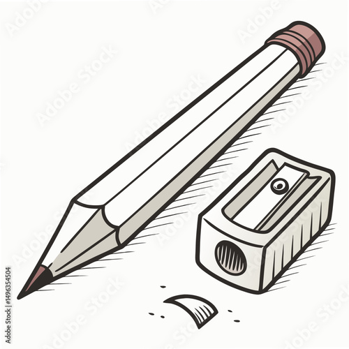 Professional pencil and sharpener illustration, transparent background