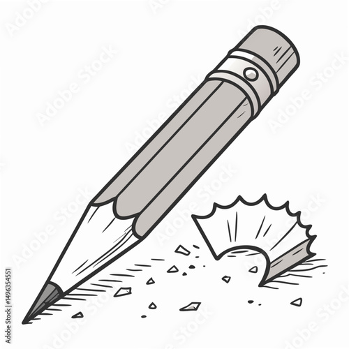 Sharpened pencil with shavings isolated on white