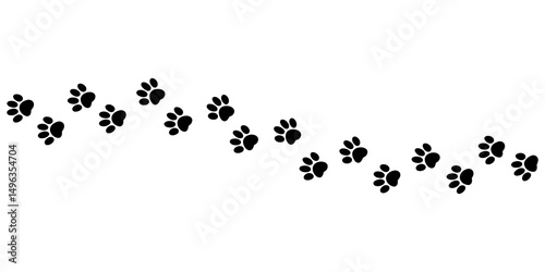 Wavy Pet Paw Print Trail - Dog and Cat Footprints isolated on a transparent background