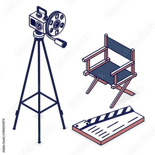 Filmmaking equipment icons isolated on white background