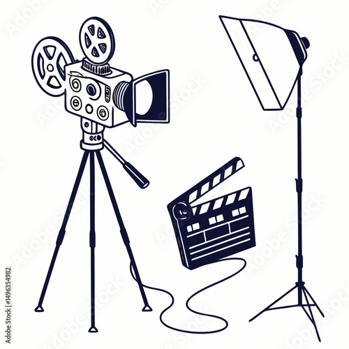 Professional filmmaking equipment set isolated on white