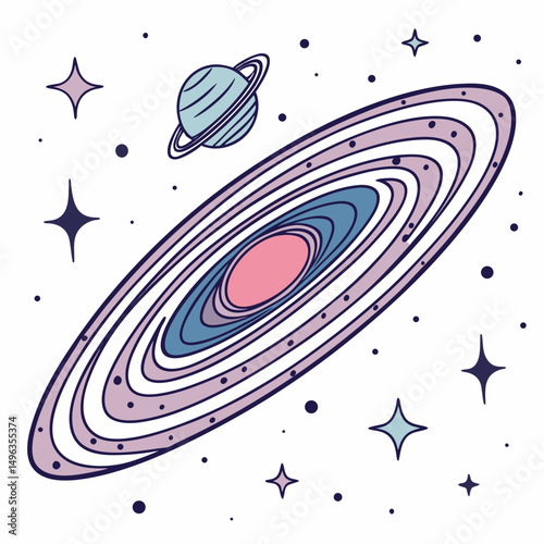 Whimsical galaxy illustration pastel planet stars
