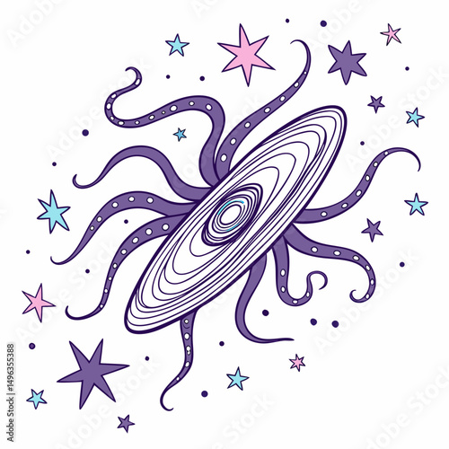 Cosmic galaxy illustration whimsical stars tentacles