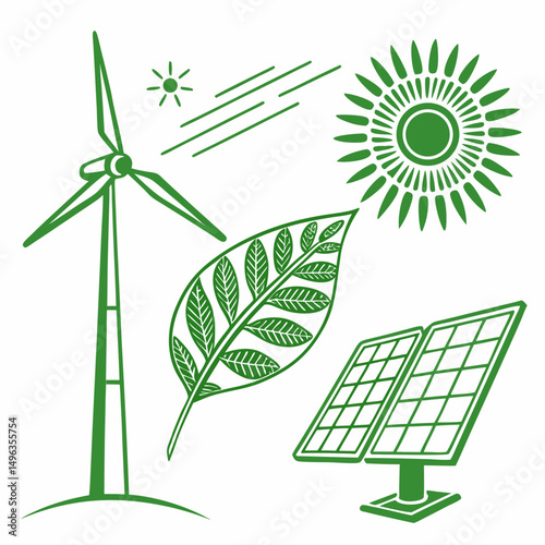Green energy sources wind solar leaf sun