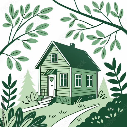 Cozy green house nestled in lush greenery