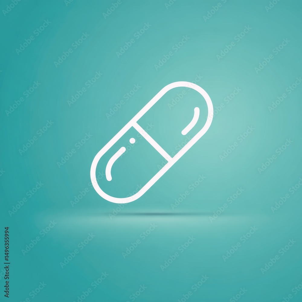 Simple line icon of a capsule pill on a blue gradient background. Simple line icon of a capsule pill on a blue gradient background.