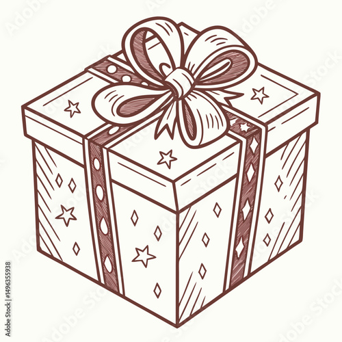 Festive gift box with decorative bow and stars