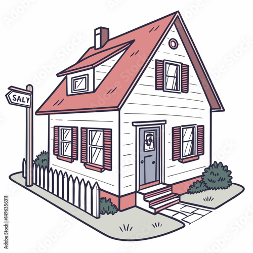 Charming cottage house illustration, isolated cutout, transparent background