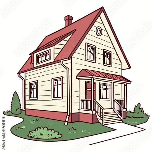 Charming suburban house illustration transparent background