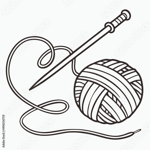 Yarn ball with knitting needle isolated on white background