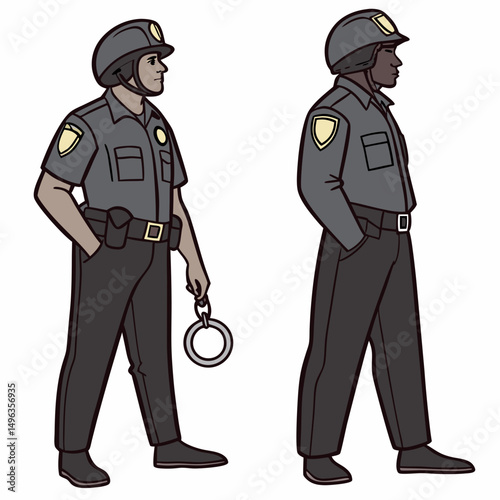 Two police officers in uniform standing profile