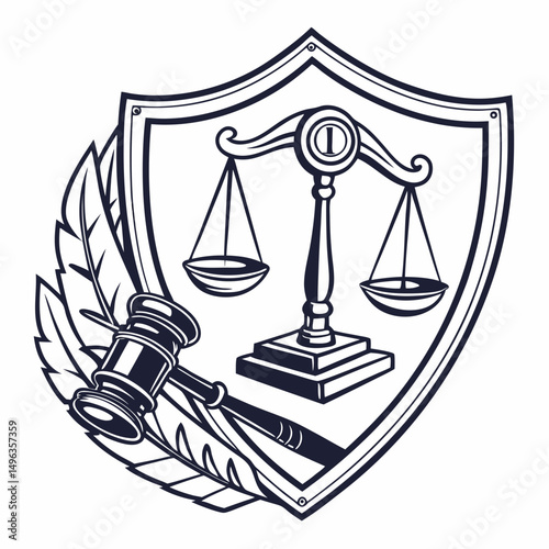 Justice law scales gavel feather shield emblem