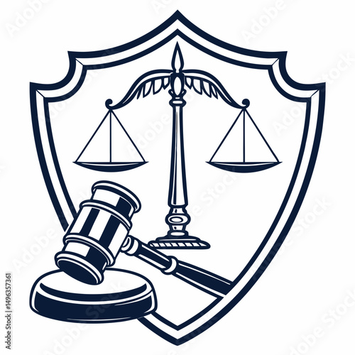 Justice law scales gavel shield emblem icon