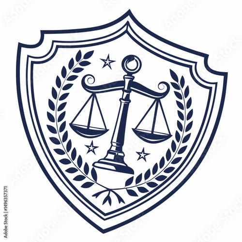 Justice scales law emblem shield design