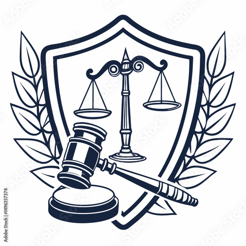 Law firm logo scales justice gavel shield