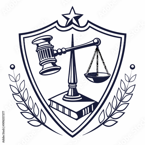 Law justice scales gavel shield emblem design