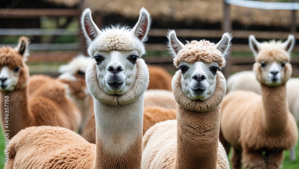 Obraz premium Herd of alpacas in a pasture.