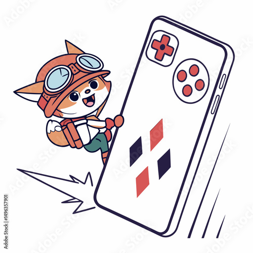 Adorable fox character climbing giant mobile game