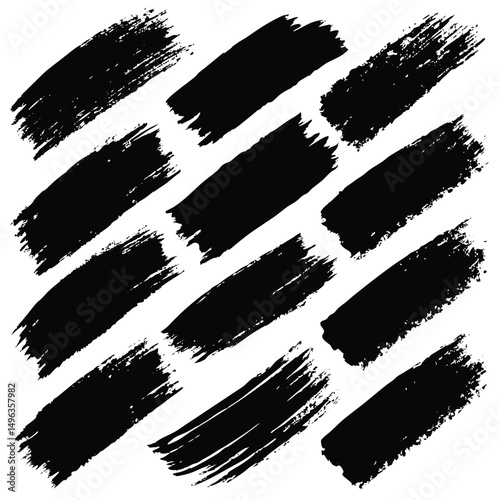 Ink stencil brush strokes and grunge lines with paint splashes drawn in a rectangular shaped composition for text, callouts. Brush strokes in dirty style with drops blots. Grunge banners. Vector set