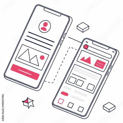 Mobile app interface design two smartphones