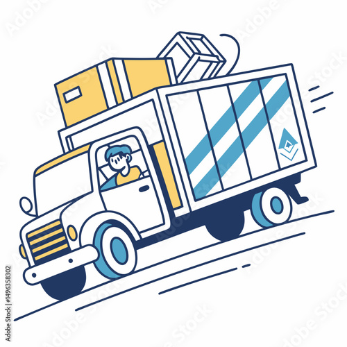 Delivery truck driver cartoon illustration fast shipping