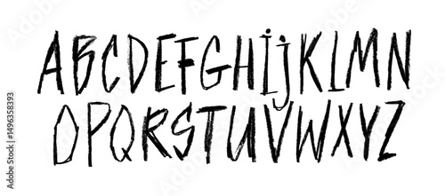 Punk funky kids English alphabet with crayon or chalk texture. Hand drawn doodle vector childish font.