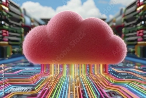Vibrant Pink Cloud Representing Digital Innovation in a Futuristic Tech Environment