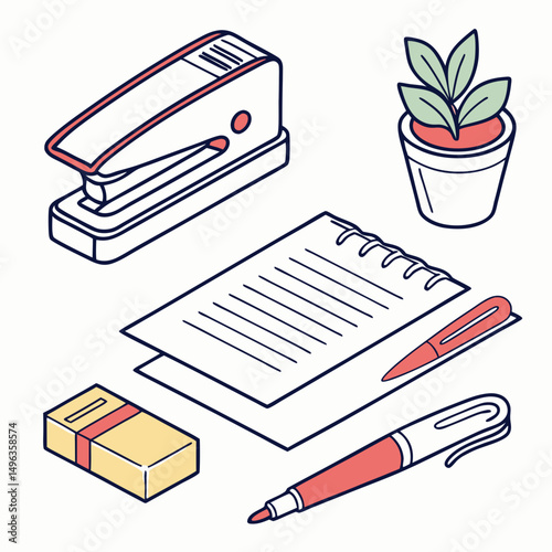 Office supplies flat lay illustration design