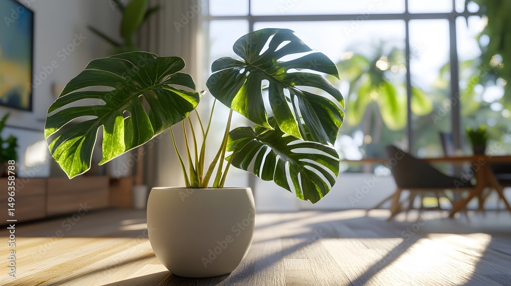 Fototapeta premium Interior design featuring a lush houseplant.