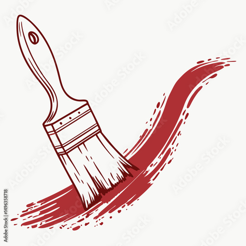 Professional paintbrush with red stroke, transparent background