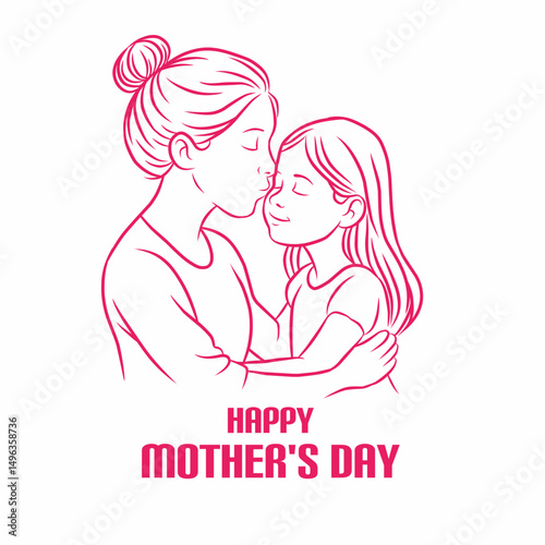 happy mother kissing her daughter illustration Cartoon