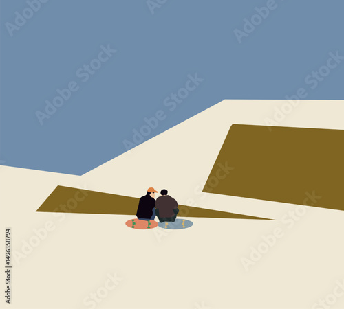 Men sitting and talking on skateboard at ramp skate park. Trendy outdoor extreme sport and Lifestyle.