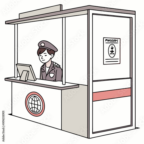 Airport security officer at information booth