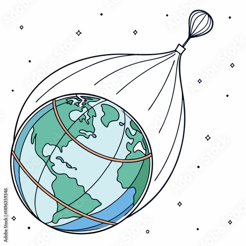 Earth globe attached to balloon space travel
