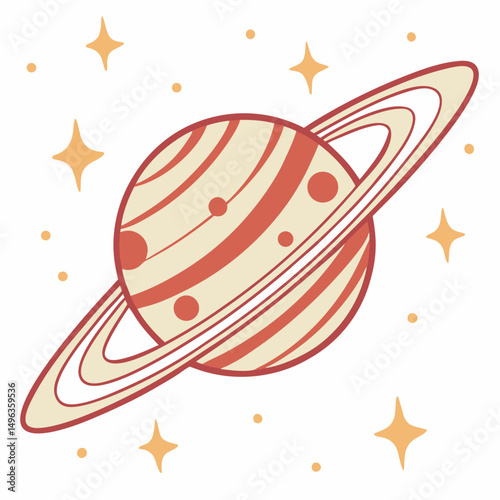 Cute cartoon planet saturn rings stars space