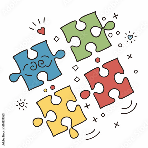 Colorful puzzle pieces teamwork collaboration success