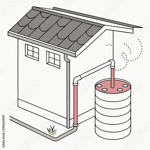 Home rainwater harvesting system illustration